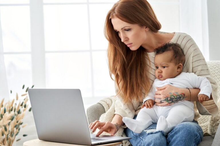 SME UNleashed Busy,young,single,parent,caucasian,mother,using,laptop,computer,distance