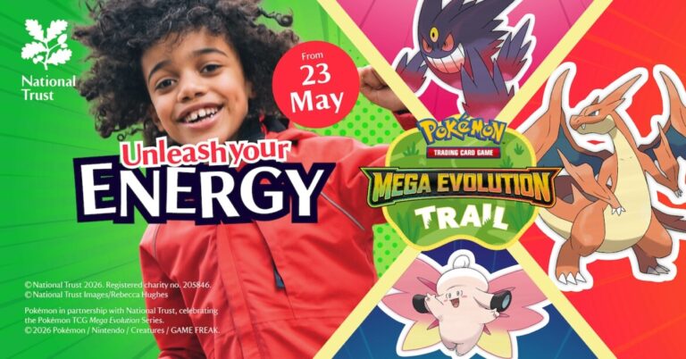 Families can enjoy the new Pokémon TCG Mega Evolution Trail at Dyrham Park this May half term with outdoor challenges, play and family fun.