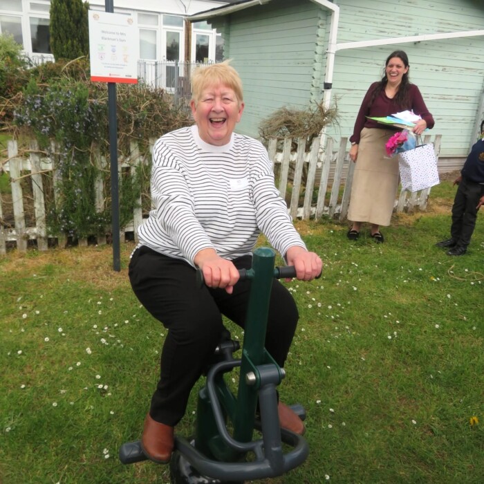 Christ the King Catholic School in Amesbury has honoured former midday supervisor Kath Blackman by naming its new outdoor gym after her.